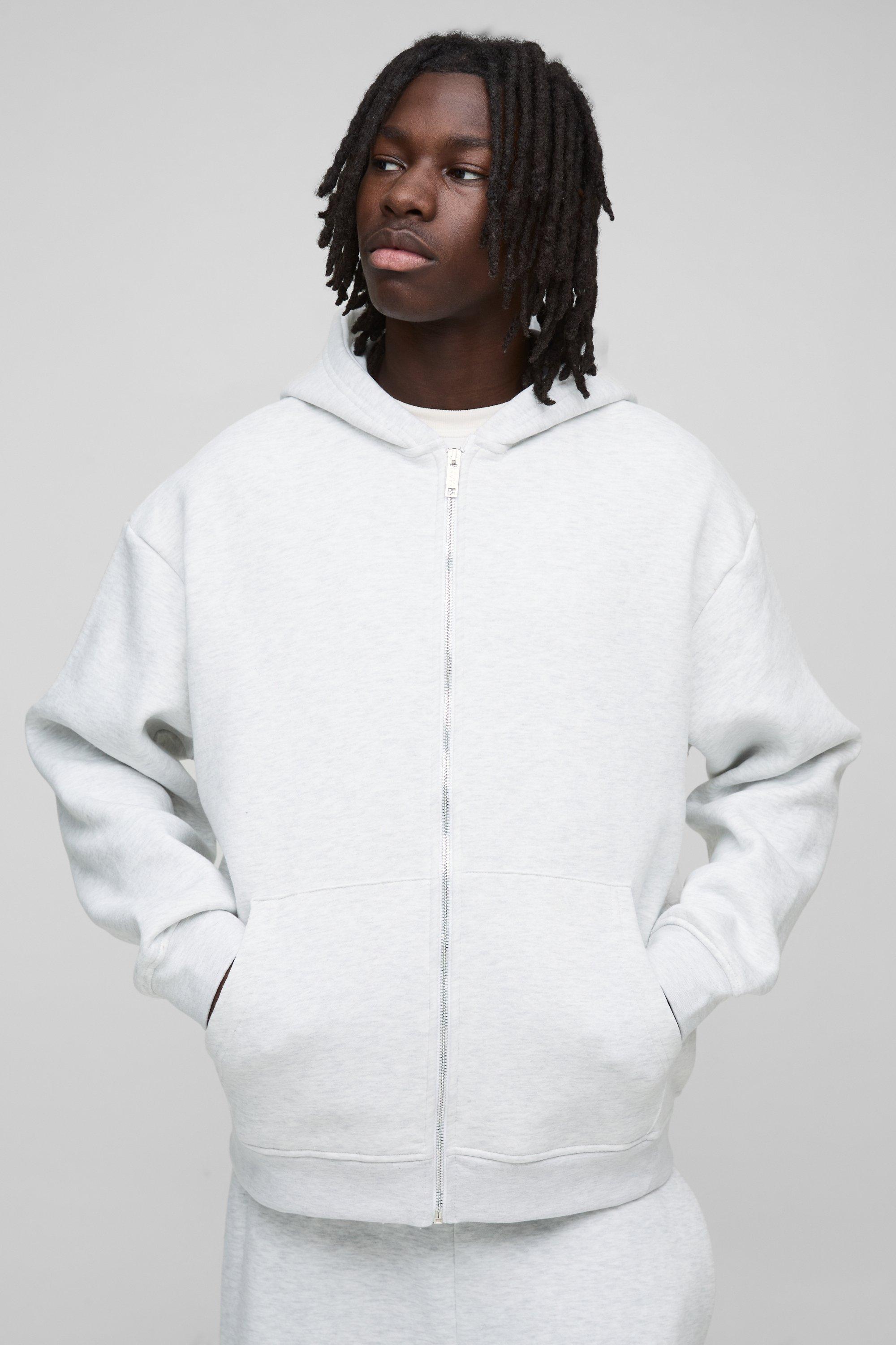 Mens Grey 330GSM Oversized Basic Zip Through Hoodie, Grey